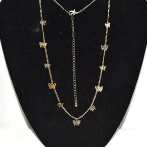 Nostalgic Butterfly Charms Gold Tone 28" Gold Tone Link Chain Retro Necklace